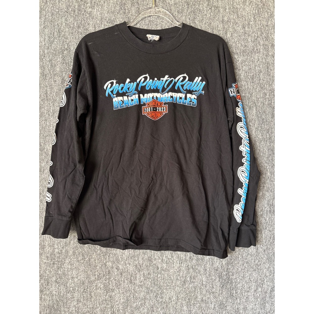 Rocky Point Rally Beach Motorcycles Long‎ Sleeve Shirt Black Mens Medium 2023
